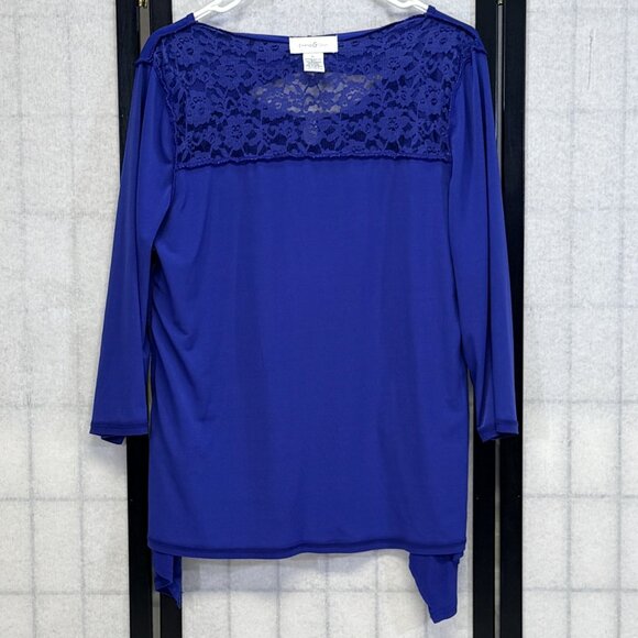 Emma & Olive Blue Faux 2 Piece Cardigan & Shirt XL Lace Back Asymmetrical Hem - Picture 6 of 11